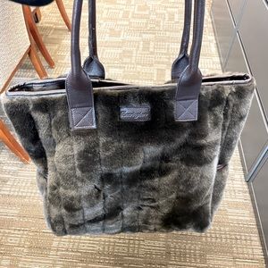 Bearington Brown Faux Fur Diaper Bag